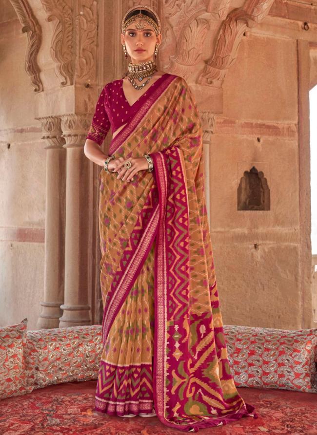 Georgette Mustard Traditional Wear Printed Saree